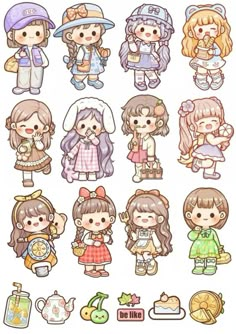 Cute Doll Drawing Kawaii, Kawaii Stickers For Journal, Free Printable Planner Stickers Kawaii, Girls Stickers, Doll Drawing, Kawaii Clipart, Doll Template