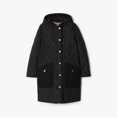 Quilted Thermoregulated Coat in Black - Women, Nylon | Burberry® Official Quilted Top, Burberry Jacket, Quilted Coat, Burberry Women, Coat Black, Black Quilt, Winter Coats Women, Hooded Coat, Long Coat