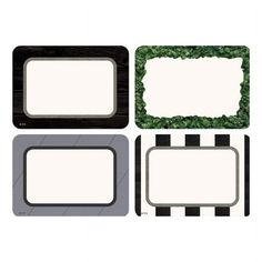 four different frames with green plants on the sides and one black frame in the middle