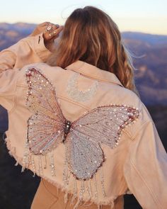 Moonbeam Butterfly Jacket - Made to Order – Wild & Free Jewelry Butterfly Jacket, Embellished Denim Jacket, The Creative Process, Embellished Denim, Denim Color, Jacket Design, Colored Denim, Creative Process, Diy Fashion