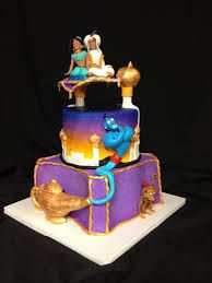 there is a cake that looks like the smurfs are riding on top of it