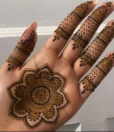 the hand is decorated with henna designs