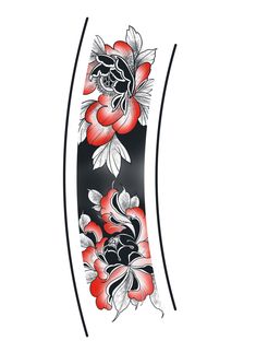 a black and red floral design on a white background