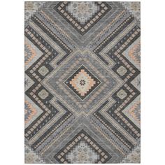 a rug with an abstract design in grey and orange