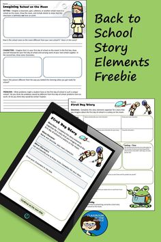 the back to school story elements are displayed on a tablet