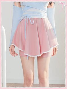 Pink Casual Collar  Knitted Fabric  Skort Embellished High Stretch  Women Clothing Women Shorts, Crop Top And Shorts, Shorts Casual, Inspiration Mode, Fashion Online Shop, All Fashion, White Lace, Women Clothing, Lace Trim