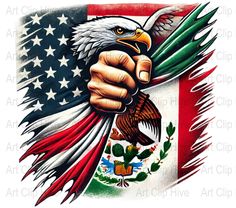 This stunning digital art print features a powerful American eagle grasping the Mexican flag, symbolizing unity and strength. With bold colors and intricate details, this artwork is perfect for anyone seeking a unique and patriotic décor piece for their home or office. The digital format allows for easy downloading and printing at your convenience, making it a versatile and thoughtful gift for loved ones who appreciate vibrant and meaningful art. Enhance your space with this exceptional blend of American and Mexican pride. Mexican Eagle, American Flag Art, Mexican Flag, Mexican Flags, Mexico Flag, Flag Png, Meaningful Art, Flag Art, Usa Art