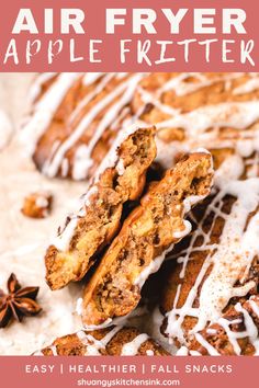 an image of homemade air fryer apple fritter with icing on top