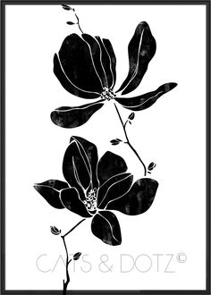 a black and white flower with the words cars & dotz on it's side