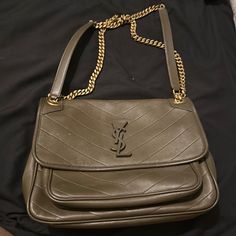 This Bag Is Literally Brand New. I Have Never Worn It. I Just Never Kept The Paper Inside! The Khaki Is Beautiful, I Am Just Over My Ysl Stage! Rare Color! Ysl Multicolor Bag, Ysl Sunset Bag Green, Vintage Ysl Purse, Ysl Sholder Bag, Military Style Khaki Rectangular Shoulder Bag, Yves Saint Laurent Bags, Khaki Color, Yves Saint Laurent, Saint Laurent