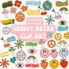 an image of a group of cartoon characters with the words grooy retro clip art