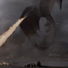 a large black dragon flying through the air