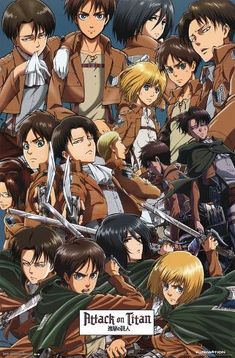 an anime poster with many different characters and their name on the front, including two men in