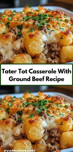 there is a casserole dish with ground beef and cheese on the top, and bottom