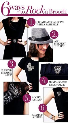 6 Ways to Rock a #Brooch How To Wear A Brooch Ideas, Miraculous Jewelry, Displaying Jewelry, Fashion Infographic, Formal Clothes, Data Visualisation, Retro Girl, Fashion Designing