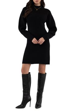 Show off cozy-chic style in this funnel-neck sweater-dress fashioned with gently puffed sleeves and directional ribbed stitches. 34 1/2" length Slips on over head Funnel neck Long sleeves 58% acrylic, 27% polyester, 15% nylon Hand wash, dry flat Imported Funnel Neck Sweater, Daytime Dresses, Cozy Chic, Puffed Sleeves, Funnel Neck, Sleeve Sweater, Funnel, Long Sleeve Sweater, Neck Sweater