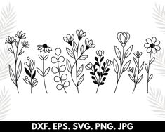 black and white flowers on a white background with the words dxf eps svg