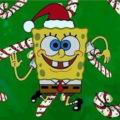 the spongebob christmas card has candy canes all around it