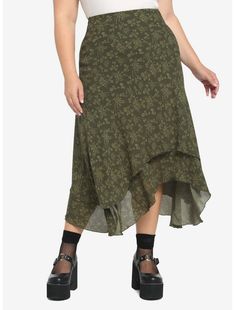 Skeleton Fairy Midi Skirt Plus Size Green Midi Skirt Outfit, Dark Cottagecore Fashion, Midi Skirt Outfits Summer, Plus Size Cottagecore, Skeleton Fairy, Midi Skirt Plus Size, Skirt Outfit Summer, Plus Size Hot, Green Midi Skirt