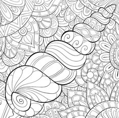 an abstract coloring book page with black and white lines in the center, surrounded by flowers