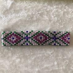 Handmade Loom Beaded Bracelet. 7 1/4” Bracelet. Wwjd Bracelet, Large Cuff Bracelet, Loom Jewelry, Bracelets Handmade Diy, Sterling Silver Bead Bracelet, Purple Bracelet, Bead Weaving Patterns, Floral Bracelet, Friend Bracelets