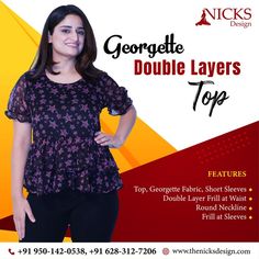 Get the latest trend in apparel Double Layer Georgette top with frill at sleeves from Nicks Design. The lightweight nature of this top with black contrast and pink star make it easy and fun to wear anywhere. Call us now for its price. https://bit.ly/3fAXCxp ☎️ Call: 062831 27206 🌐 Visit: https:www.thenicksdesign.com 📧 Email: info@thenicksdesign.com #georgettesuits #georgettetops #georgettetopsforwomen #georgette #cottonsuits #embroidery #suits #kurti #georgettesaree #indianstyle Double Layer Top, Pink Star, Layer Top, Cotton Suits, Latest Trend, Embroidery Suits