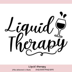 liquid therapy logo with the words liquid therapy and a wine glass in it on a pink background