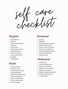 Weekly Self Care Checklist, Weekly Self Care, Self Care Checklist, Self Care Ideas, Self Care Bullet Journal, Creating A Vision Board, Learning To Say No, Get My Life Together, Self Confidence Tips