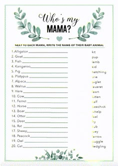 a printable baby shower game with the words who's my mama? on it