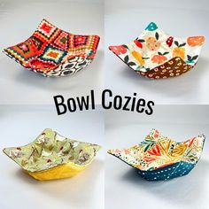 four different types of decorative bowls with the words bowl cozies written below them