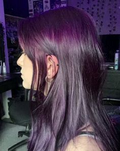 #purplehair Arctic Fox Purple Af On Brown Hair, Unique Hair Dye Patterns, Very Dark Purple Hair, Purple Goth Hair, Purple On Brown Hair, Grape Purple Hair, Purple Hair Dark, Purple Hair Aesthetic, Putple Hair