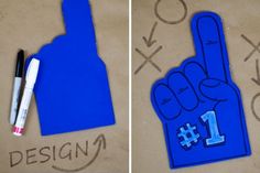 two pictures with one hand and the other pointing at something in front of it that says design 1