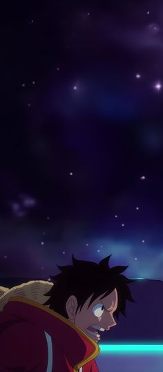 an anime character staring at the sky with stars in the background