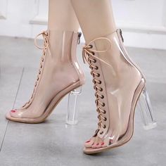 New. Shoes Are A Clear And Apricot. Heels Shein, Clear Boots, Cheap Sandals, Chunky Heel Boots, Buy Boots, Sequin Decor, Chunky Heels Boots, Sandals For Sale, Lace Up Heels