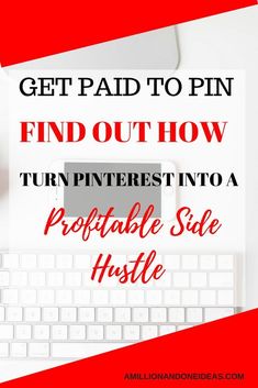 a white desk with a keyboard and mouse on it text reads get paid to pin find out how turn pinterest into a portable side hustle