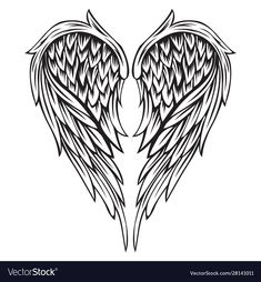 two black and white angel wings on a white background