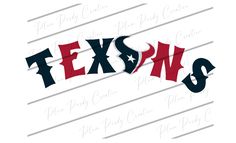 the texas word is shown in red, white and blue