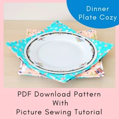 three plates stacked on top of each other with the words dinner plate cozy below them