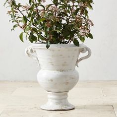 a white vase filled with flowers on top of a table