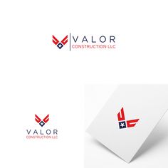 the logo for valor construction, inc is shown on a white background and has an american flag