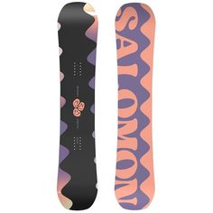 the snowboard is designed to look like it has been painted in pink and purple