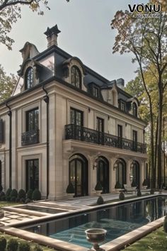 A classic French chateau with timeless architectural details, surrounded by lush greenery and featuring a luxurious pool. Chateau Inspired Homes, French Architecture Homes, French Chateau Exterior, French House Design, Chateau Exterior, Manifesting Energy, French Chateau Homes, Beautiful Houses Exterior