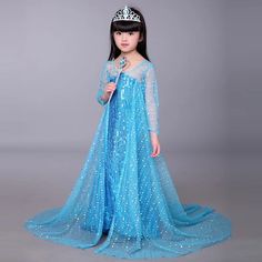 100 - 2 Years 110 - 3 Years 120 - 4 Years 130 - 5 Years 140 - 6 Years 150 - 7 Years Blue Long Sleeve Princess Dress For Spring, Blue Princess Dress For Winter, Blue Winter Princess Dress, Sparkly Costume, Girls Red Velvet Dress, Green Gingham Dress, Frozen Elsa Dress, Blue Gingham Dress, Frozen Dress