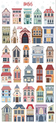 a large poster with different types of houses on it's front and back sides