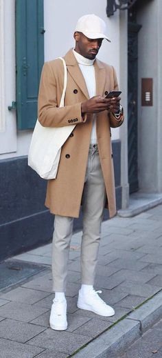 Casual Look For Men, Tan Coat, Outfit Chic, Hipster Man, Men In Black