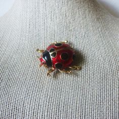 Vintage Brooch Pin, Ladybug, Red Black, Enameled, Gold Tone, 72517 Little thicker in design 1 1/4" long Vintage Brooch, Gold Enamel, Black Enamel, Vintage Brooches, In Design, Columbus, Brooch Pin, Brooches, Gold Tones