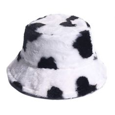 a black and white polka dot hat on a white background