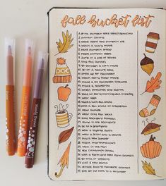 Fall Bucket List Bullet Journal, Bucket List Bullet Journal, Autumn Bullet Journal, Planner Doodles, Bucket List Journal, Beanie Scarf, Bujo Planner, Journal Challenge