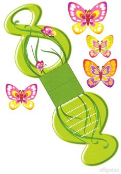 a bunch of colorful butterflies flying in the air over a green object with a white background