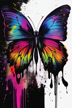 a colorful butterfly with dripping paint on it's wings